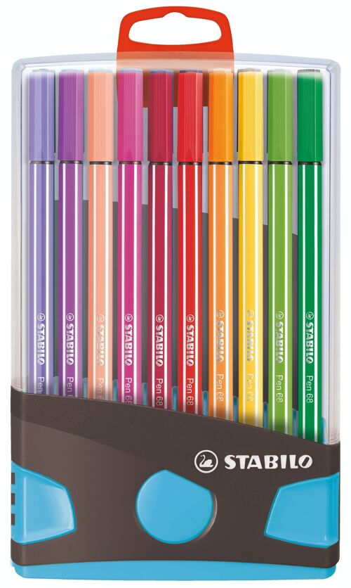 Feutres de dessin - ColorParade x 20 STABILO Pen 68 boîtier turquoise - dont 10 pastel