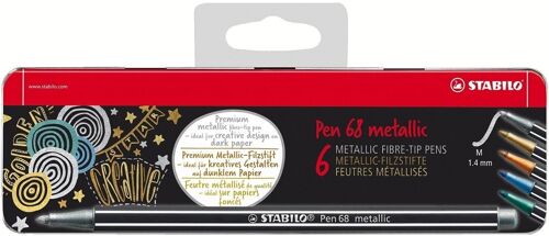 Feutres métallisés - 6 STABILO Pen 68 metallic (Boîte métal)