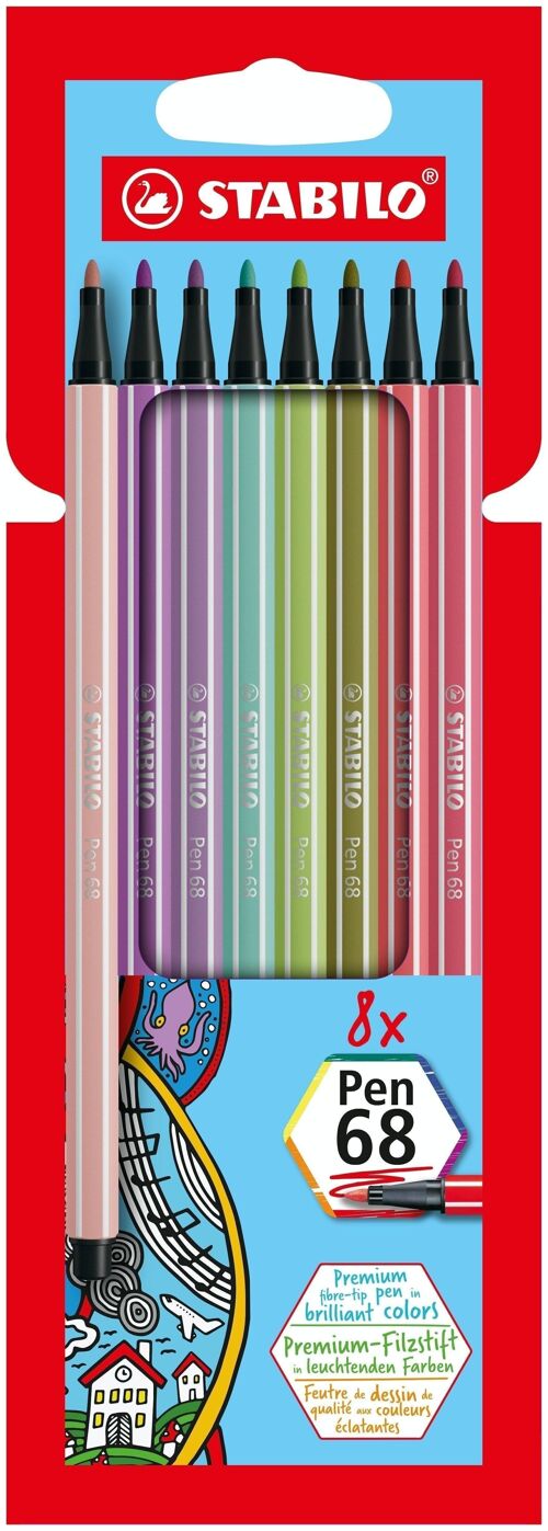 Feutres de dessin - Etui carton x 8 STABILO Pen 68 - coloris "cocooning"