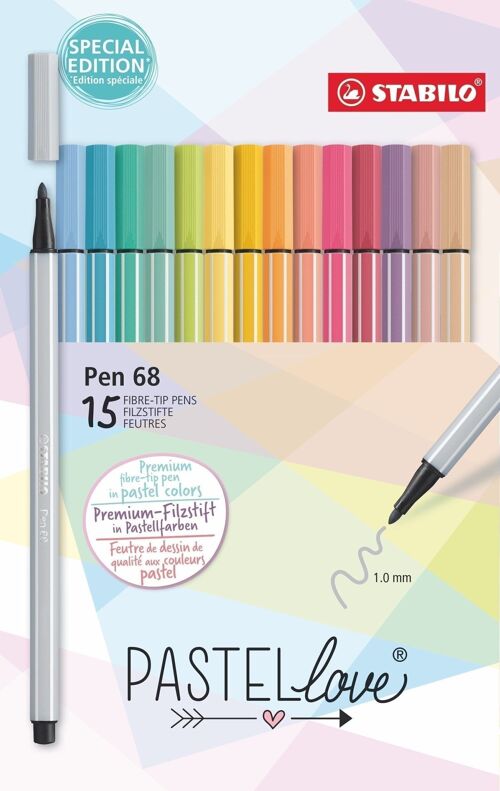 Feutres de dessin - Etui carton x 15 STABILO Pen 68 Pastellove - coloris pastel