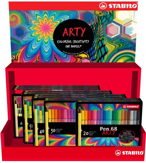 Feutres de dessin - Panière x 16 boîtes métal feutres STABILO Pen 68 ARTY : 5 x20 + 3 x30 + 2 x40 + 3 x50 + 3 x66