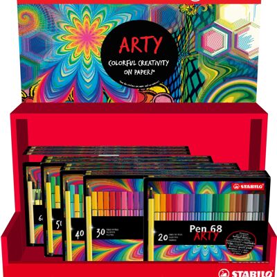 Zeichenmarker – Korb mit 16 Metallboxen mit STABILO Pen 68 ARTY-Markern: 5 x 20 + 3 x 30 + 2 x 40 + 3 x 50 + 3 x 66