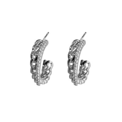 Double earring with rhinestones - silver