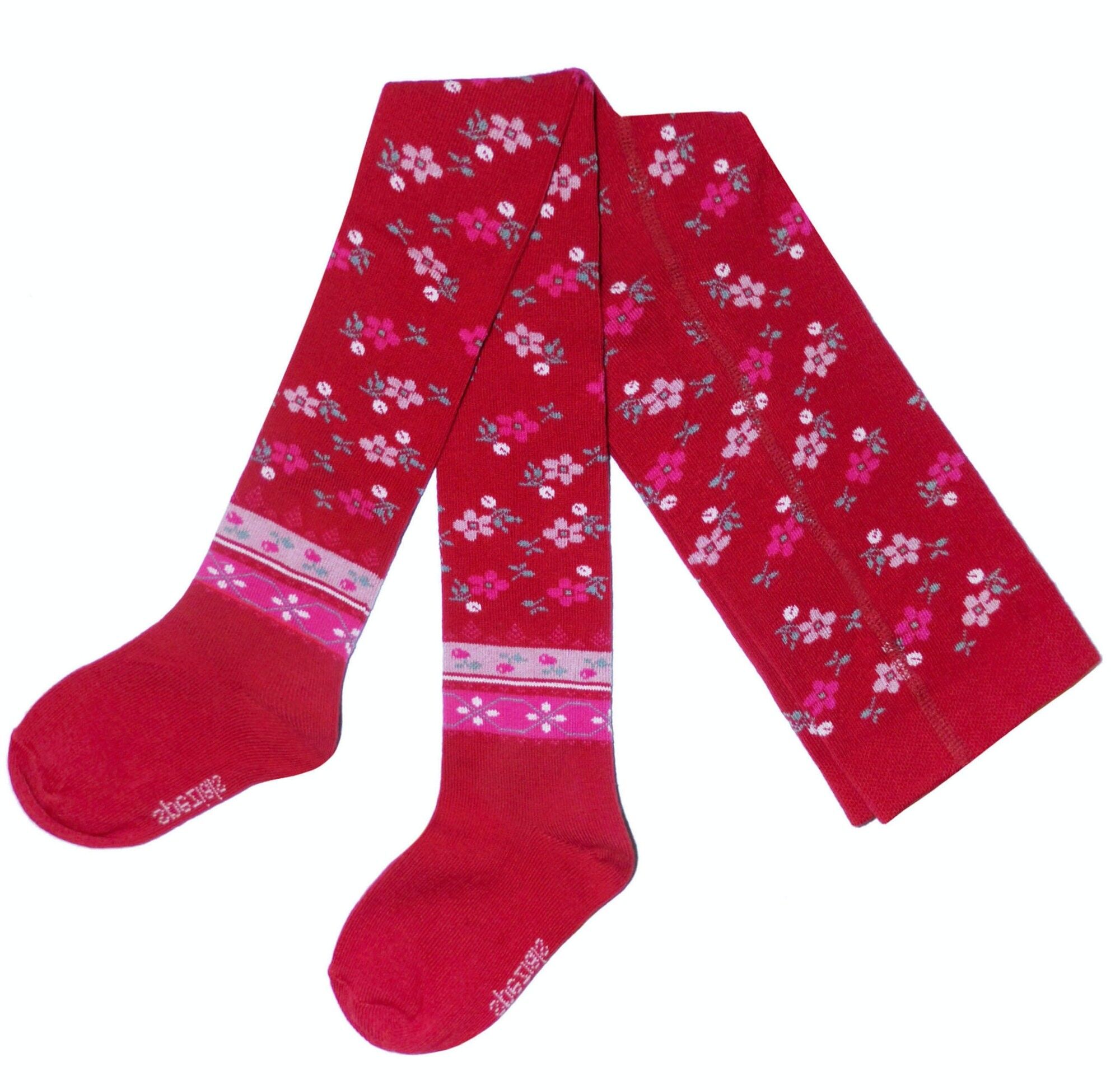 Collant in Cotone per Bambini >>Rosso Rubino<< Fiori Vintage in morbido cotone