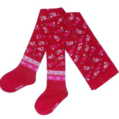 Cotton Tights for Children >>Rubin Red<< Vintage Flowers soft cotton