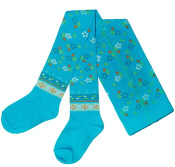 Collants en coton pour enfants >>Turquoise<< Fleurs Vintage coton doux 1