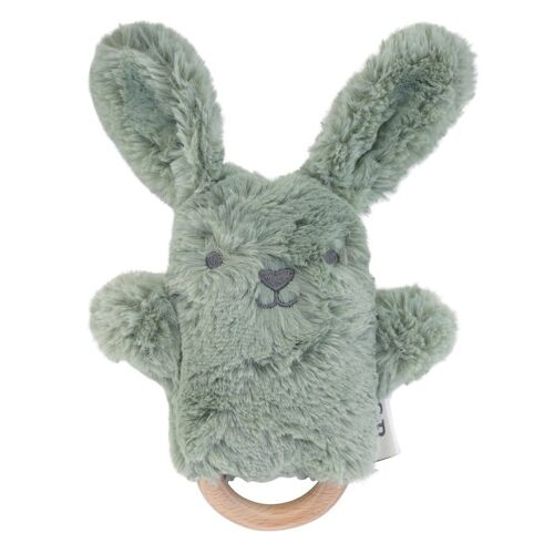 Hochet peluche lapin avec anneau dentition bois - Sauge