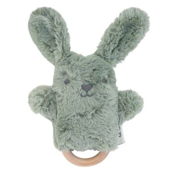 Hochet peluche lapin avec anneau dentition bois - Sauge 1