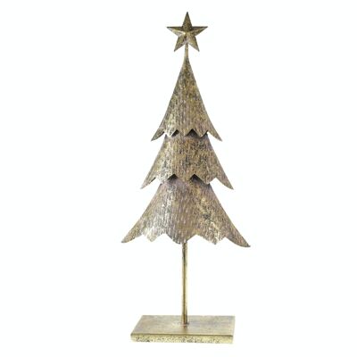 Metal fir tree with stars, 32.5 x 13 x 74.5 cm, antique gold, 790683