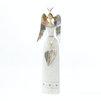 Ange en métal avec cœur, 14,5 x 5,5 x 43,5 cm, blanc/argent, 786815 1