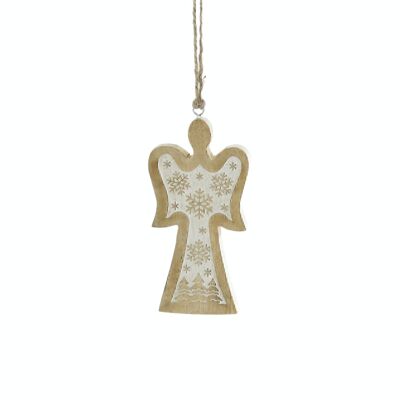 Wooden hanger angel winter forest, 8 x 1.5 x 15 cm, natural/white, 795848