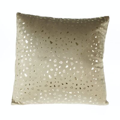 Velvet cushion fir design, 40 x 40 x10cm, brown/champagne, cushion with filling, 789243