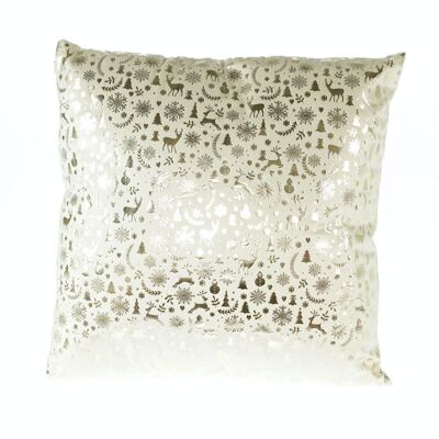 Velvet cushion X-Mas motif, 40 x 40 x10cm, cream/champagne, cushion with filling, 789281