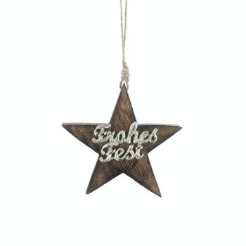 Cintre en bois étoile Happy Holidays, 19x2,5x19cm, brun foncé/argent, 798986