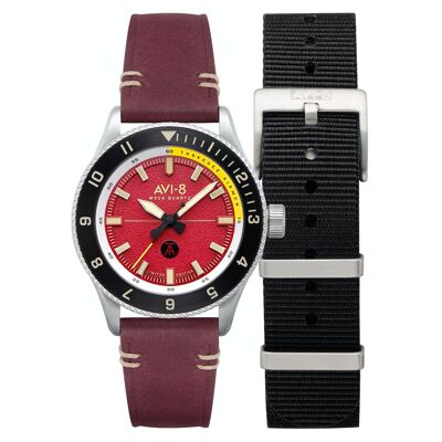 AV-4103-04 - Men's watch AVI-8 quartz - Genuine cowhide leather strap + Nato - 3 hands - Tuskegee