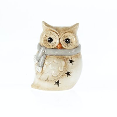 Dolomite owl with scarf LED, 14 x 12 x 17.5 cm, beige/grey, including 2x LR44, 784712