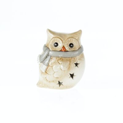 Dolomite owl with scarf LED, 12 x 9.5 x 14 cm, beige/grey, including 2x LR44, 784729