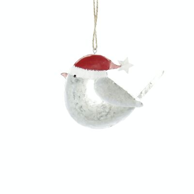 Metal hanger bird with hat, 7 x 1 x 9 cm, red/silver, 784965