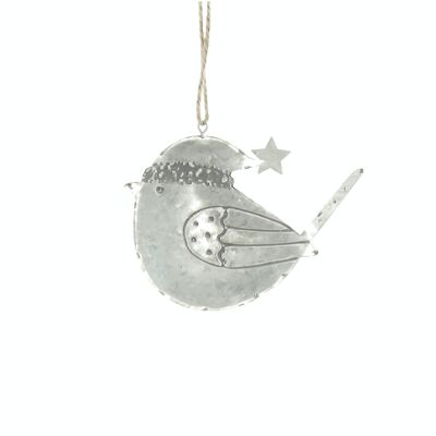 Metal hanger bird with hat, 7 x 1 x 9 cm, silver, 785009