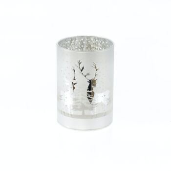 Cylindre en verre à LED design renne, 7 x 7 x 10 cm, argent, minuterie, convient pour 3AAA, 792298 1