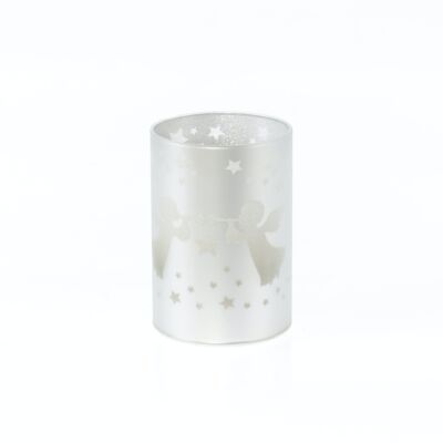 Cylindre en verre LED Trumpet Angel, 7 x 7 x 10,5 cm, argent, avec minuterie, convient pour 3AAA, 793912