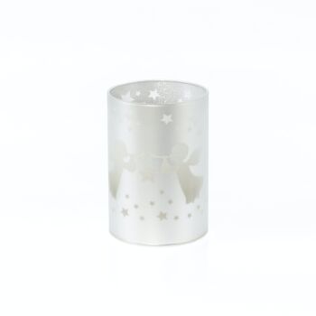 Cylindre en verre LED Trumpet Angel, 7 x 7 x 10,5 cm, argent, avec minuterie, convient pour 3AAA, 793912 1