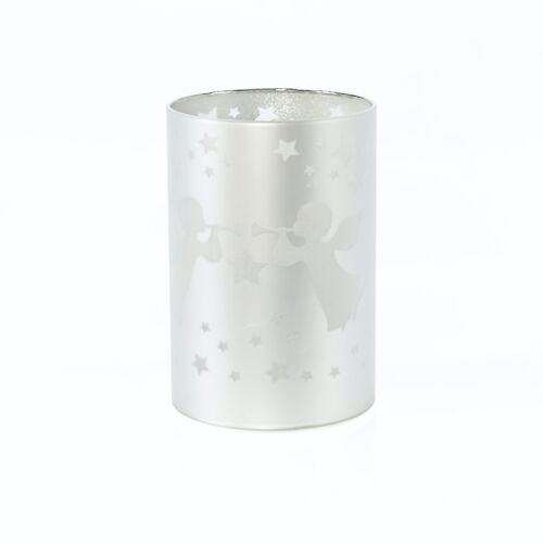 LED-Glaszylinder Tromp.-Engel, 10 x 10 x 15 cm, silber, mit Timer, geeignet für 3AA, 793929
