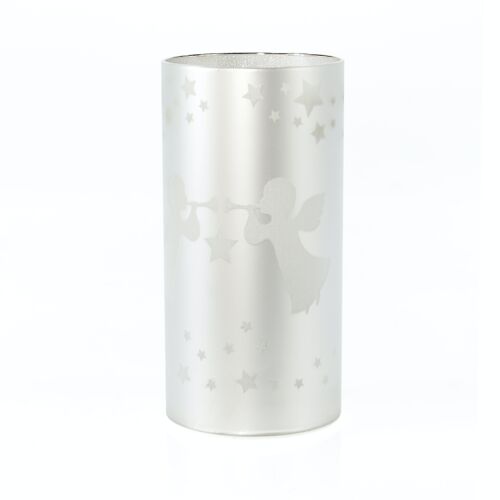 LED-Glaszylinder Tromp.-Engel, 10 x 10 x 20 cm, silber, mit Timer, geeignet für 3AA, 793936