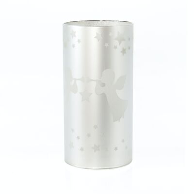 Cylindre en verre LED Ange trompette, 10 x 10 x 20 cm, argent, avec minuterie, convient pour 3AA, 793936