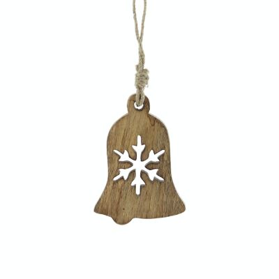 Wooden hanger bell snowflake, 10.5 x 1 x 15 cm, brown, 794964