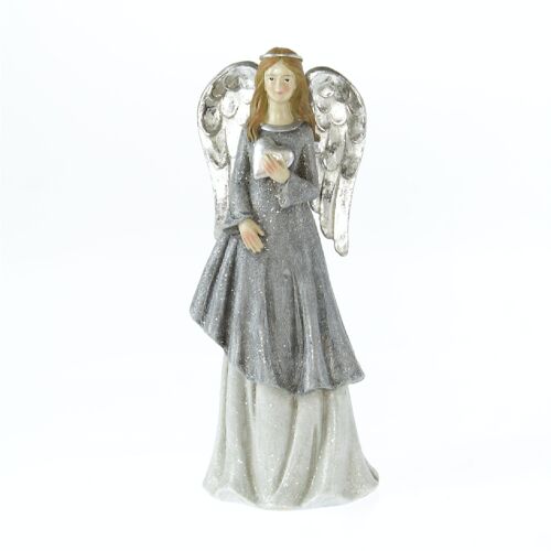 Poly-Engel stehend, 10 x 8 x 25 cm, grau/silber, 787225