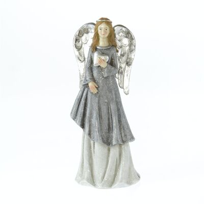 Poly angel standing, 10 x 8 x 25 cm, grey/silver, 787225