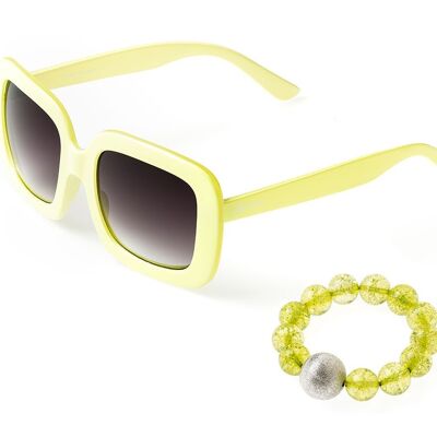 Conjunto de gafas de sol de mujer y pulsera de piedras en colores veraniegos