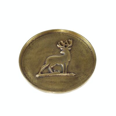 Aluminum plate with deer relief, 20 x 20 x 2 cm, antique gold, 796272