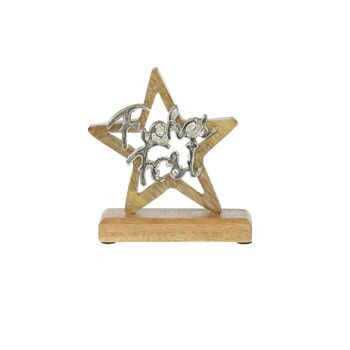 Étoile en bois avec aluminium Happy Holidays, 15 x 5 x 18 cm, naturel/argenté, 796296 1