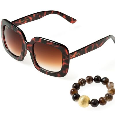 Women's sunglasses and natural agate stone bracelet in color set