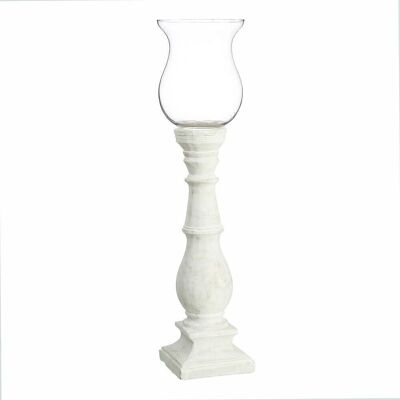WHITE CEMENT-CRYSTAL CANDLE HOLDER AUTUMN CL91854