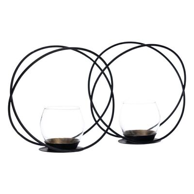 S/2 BLACK METAL-GLASS CANDLE HOLDER AUTUMN CL604004