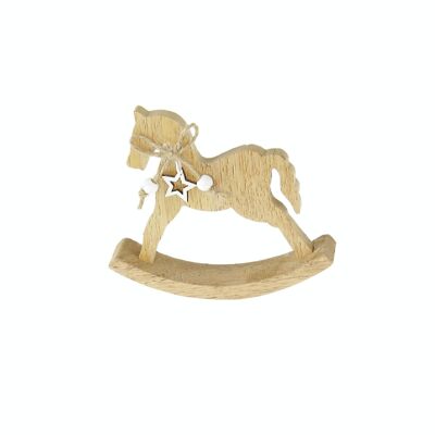 Wooden rocking horse with star, 14.5 x 2.5 x 13 cm, brown, 789687