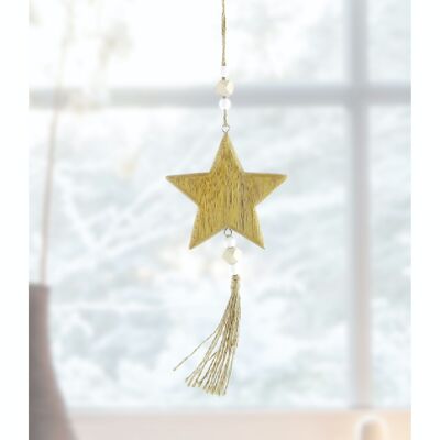 Wooden hanger star with bobble, 9.5 x 1 x 31 cm, brown, 789700