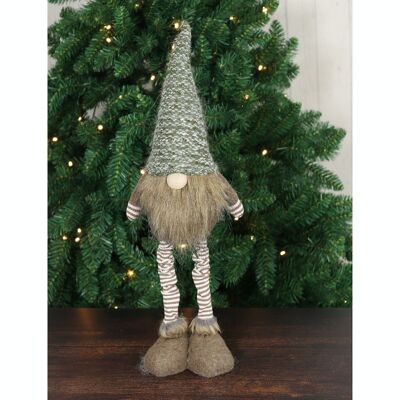 Cloth gnome with knitted hat, 13 x 8 x 58 cm, green/brown, 787744