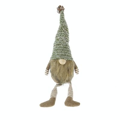 Fabric gnome with knitted hat, 12 x 8 x 41 cm, green/brown, 787751