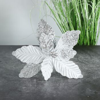 Poinsettia en plastique, 22 x 22 x 26 cm, argent, 797514 2