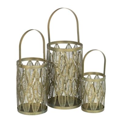 S/3 LANTERN CANDLE HOLDER OLD GOLD METAL AUTUMN CL607379