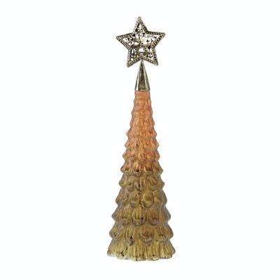 Glass fir tree with star LED, 9.5 x 9.5 x 31.5 cm, brown, including 3x AG13, 790041