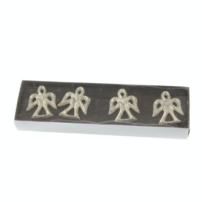 Candle holder angels, set of 4, 5.5 x 5.5 x 2.5 cm, silver, overall dimensions of packaging: 25 x 7 cm, 800375