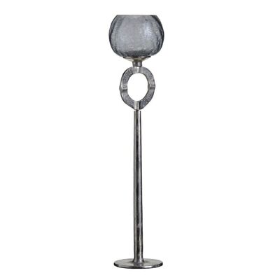 GRAY-SILVER GLASS-METAL CANDLE HOLDER AUTUMN CL607589
