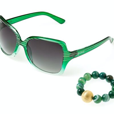 Damensonnenbrille und Armband aus natürlichem Achatstein im Farbset