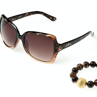 Women's sunglasses and natural agate stone bracelet in color set