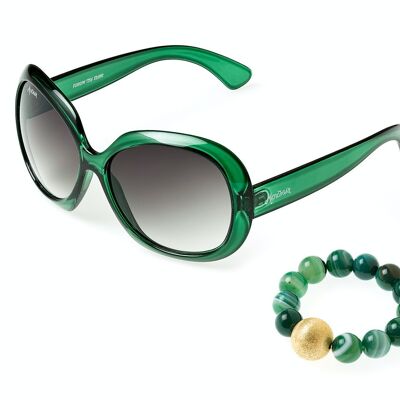 Conjunto de gafas de sol de mujer y pulseras de piedras de ágata natural en color
